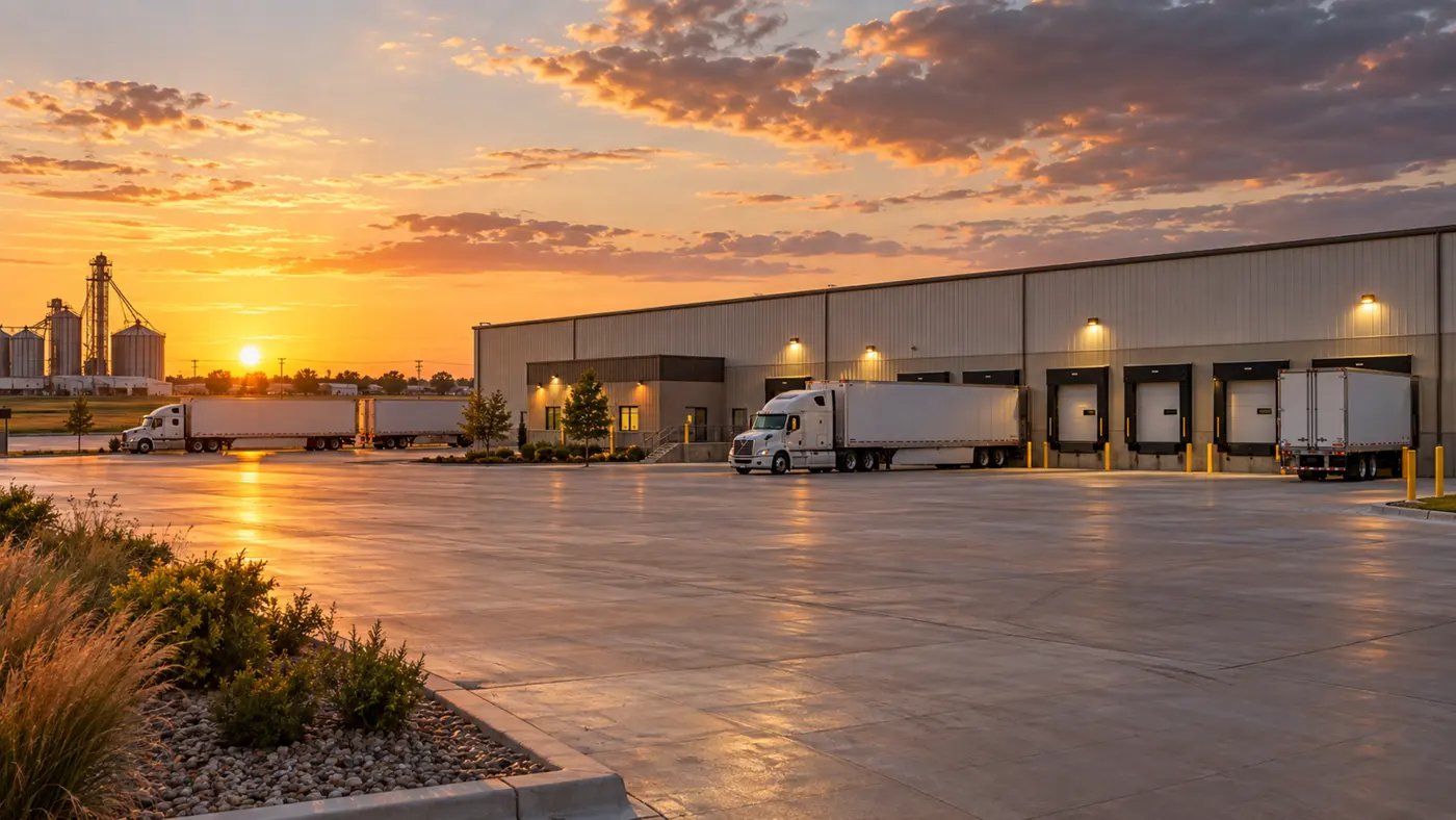 Distribution building at sunset in South Hutchinson